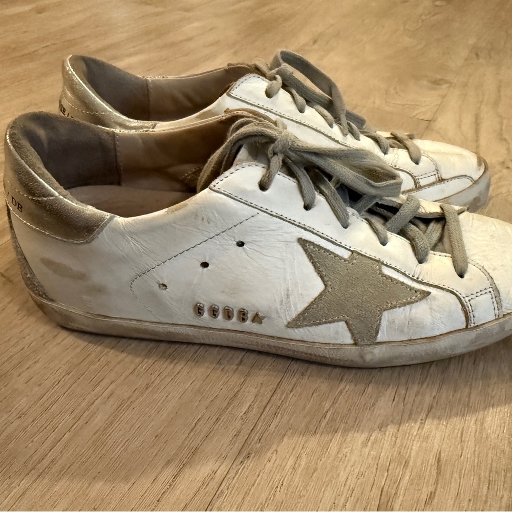 Golden Goose White Leather Sneakers with Gray Star and Silver Heel Tab - Picture 7 of 9
